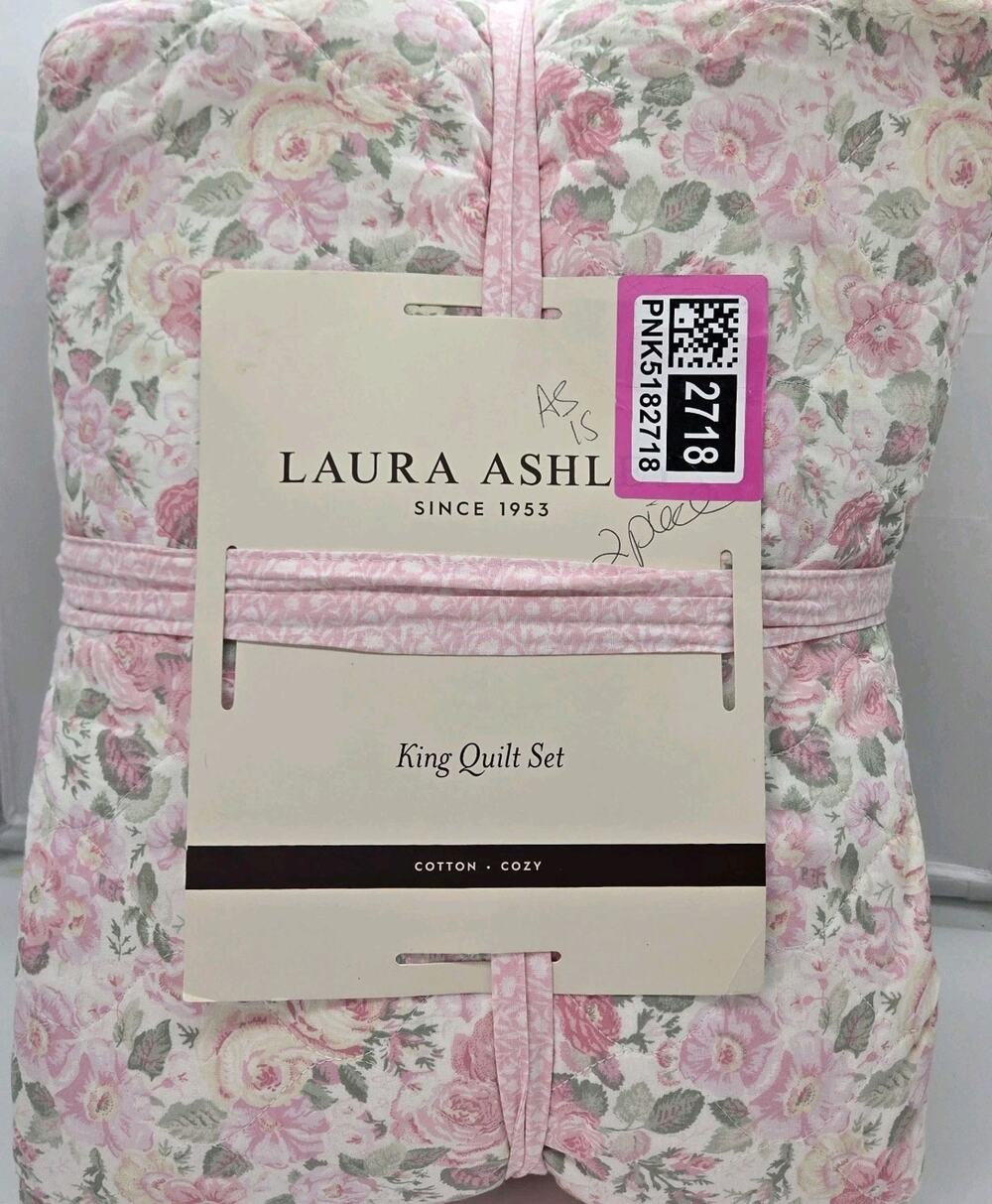 Laura Ashley KING Quilt 2Pc Set Quartet Pink ENGLISH Cottage ROMANTIC NEW TIKTOK